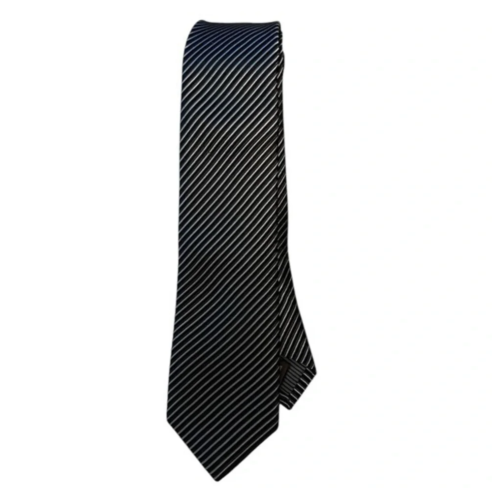 NORDSTROM vintage textured skinny silk striped tie, black & silver, 2.5” wide